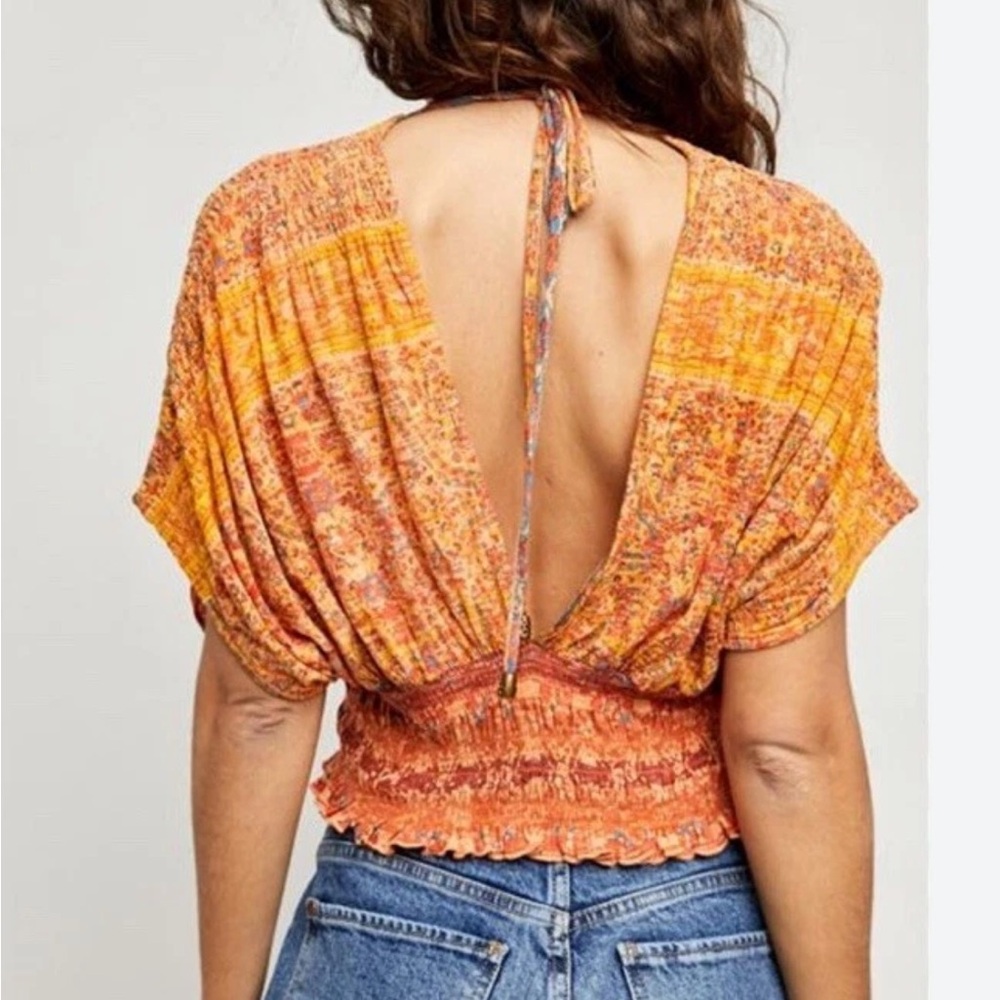 Free people orange floral crop next vacation top. S - Picture 2 of 8